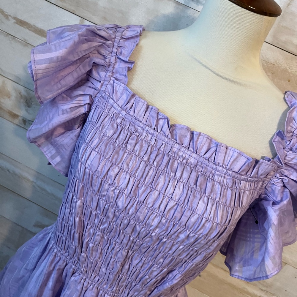 NWT size M Banana Republic Purple Tiered Midi Dress with Flutter Sleeves - Picture 5 of 11